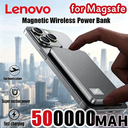 Lenovo Ultra-thin 500000mAh Mobile Power Bank For iPhone Xiaomi For MagSafe Magnetic Wireless Fast Charge Portable LED Display