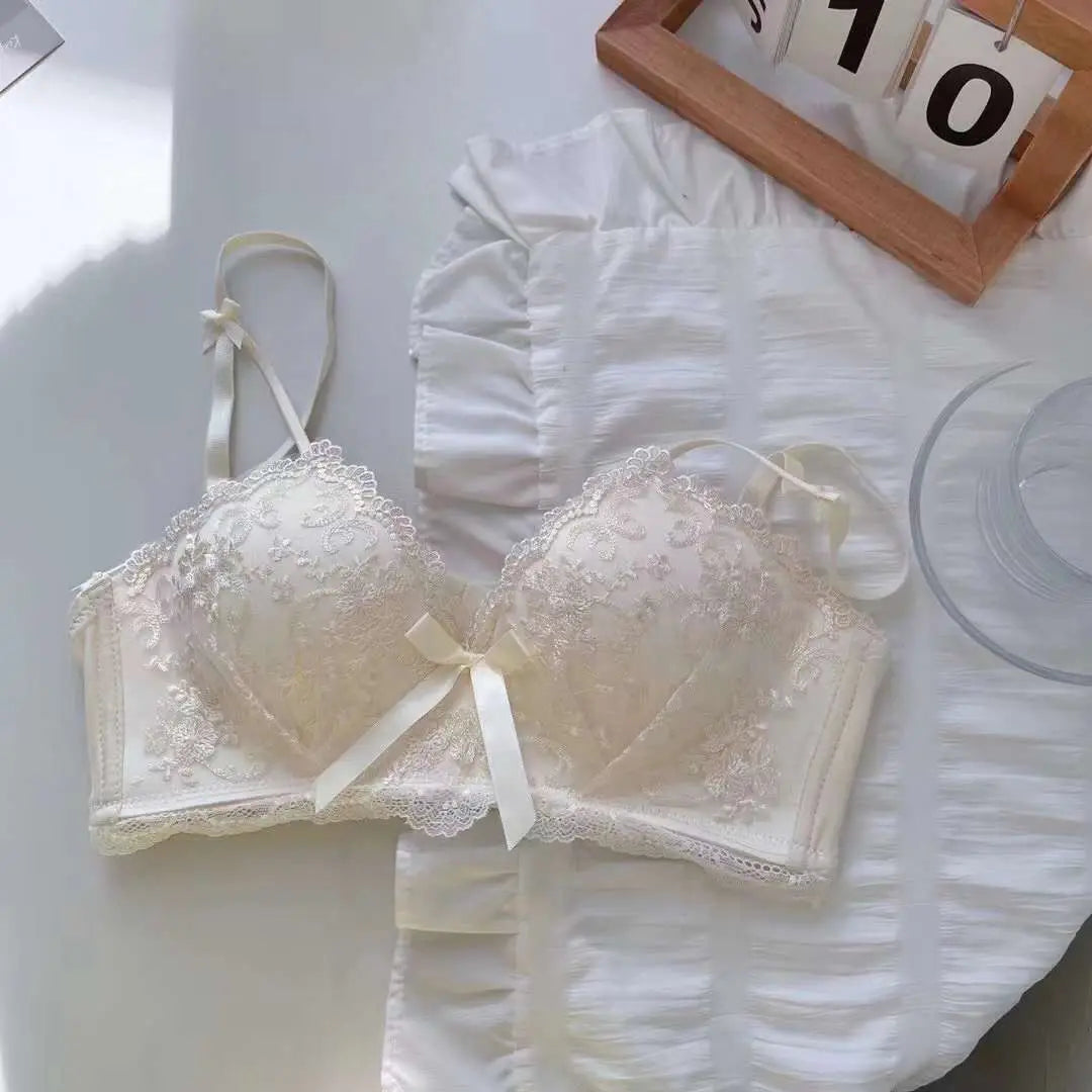 Lace Floral Embroidery Sexy Bra Comfortable Adjustable Women Underwear 3/4 Cup Wireless Girl Brassiere Bralette