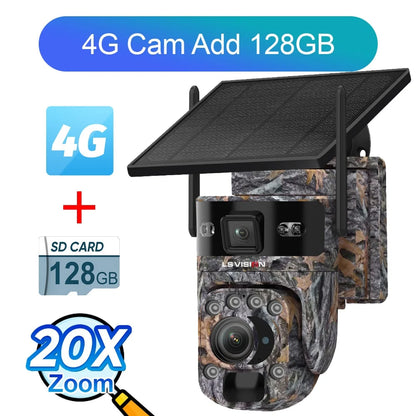 LS VISION 12MP 20X Optical Zoom 4G/ WiFi Solar Camera Outdoor Camouflage PTZ Cameras Surveillance CCTV Solar Hunting Camera Ubox