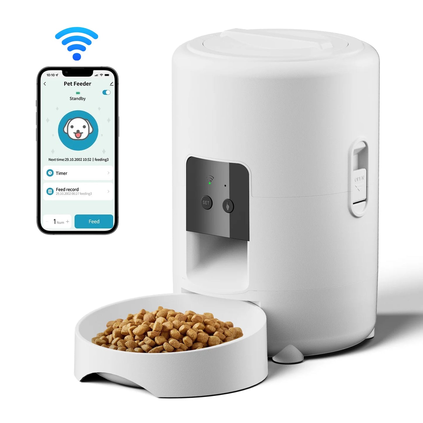 2L Smart Auto Pet Feeder Timing 5V USB Smart Automatic Dog Pet Feeder For Cats Dog Button WIFI APP Intelligent Dry Food Dispenser Dog Bowl No 5V USB Plug