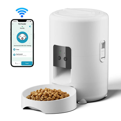 2L Smart Auto Pet Feeder Timing 5V USB Smart Automatic Dog Pet Feeder For Cats Dog Button WIFI APP Intelligent Dry Food Dispenser Dog Bowl No 5V USB Plug