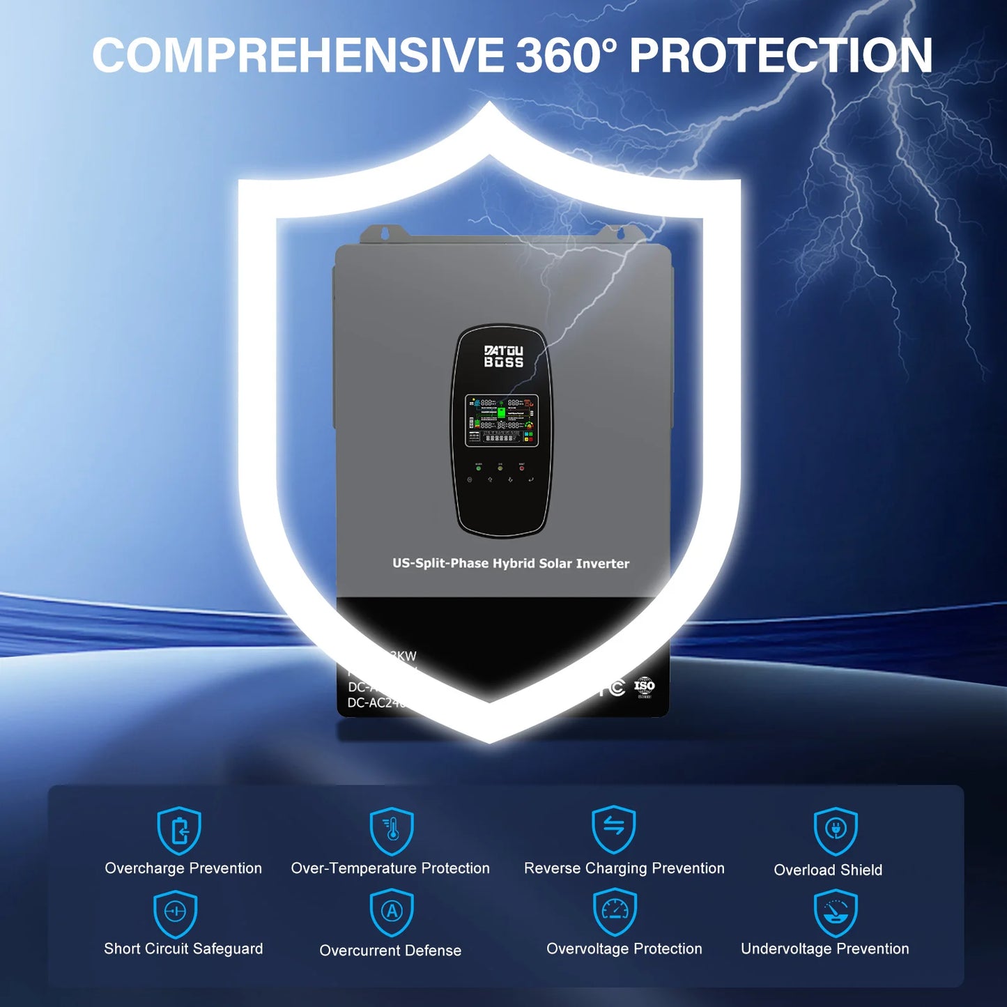 DATOUBOSS Solhybridinverter Ren Sinusvåg – 1,8kW 12V / 3kW 24V / 6,2kW 48V till 220V, Parallellanslutning, EU-lager Polen