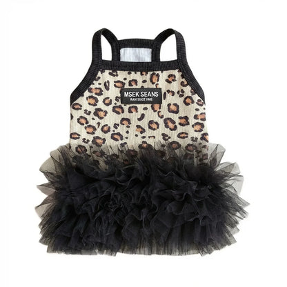 Fashion Sweet Puppy Dog Summer Dress Princess Skirt Pet Dog Lace Cake Camisole Tutu Dress -Leopard Print Dog Tutu Dress