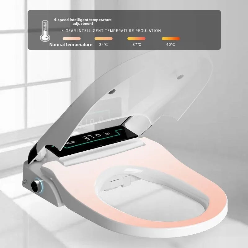 Intelligent Toilet Lid with Automatic Flip and Remote Control for Instant Hot Seat Toilet Cover LCD Display ,Round/Elongated