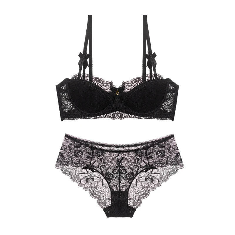 Dam Viktoriansk Spets Lingerie Set – Push-up Halvkupa Trådlös BH & Trosor Samlande, 4 Färger S–4XL