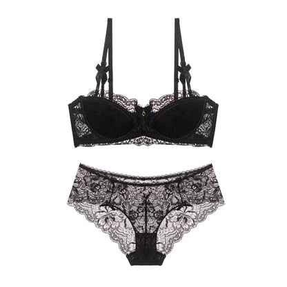 Dam Viktoriansk Spets Lingerie Set – Push-up Halvkupa Trådlös BH & Trosor Samlande, 4 Färger S–4XL