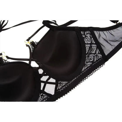 Women's Sexy Push up Lingerie Set French Lace Half Cup Bra with Garter Belt Summer Underwear Demi Bra Transparent