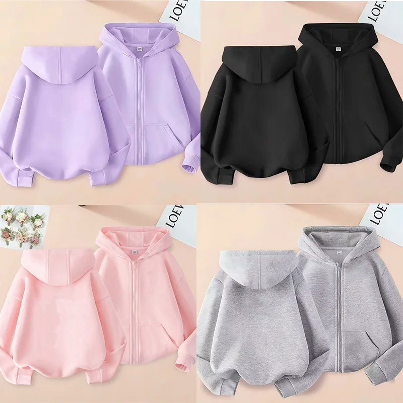 New Solid Color Children's Fashion Kids Boy Hoodies Zip Up Spring Autumn Girls Casual Zipper Sweatshirt Kids Hoodies Sweatshirt