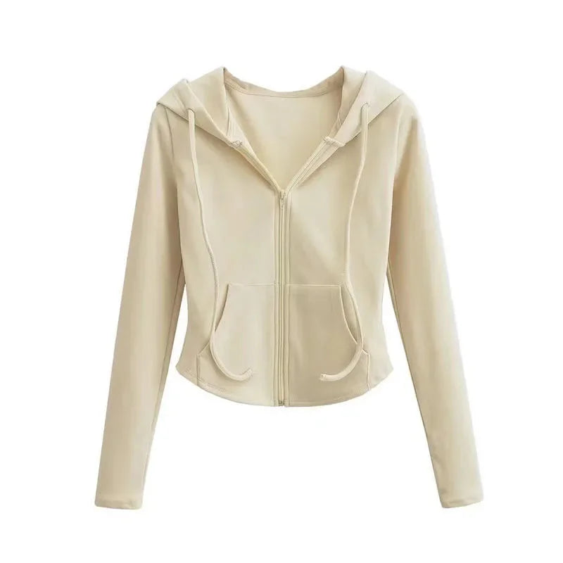 Women's Slim Fit Hooded Zip Up Sports Sweatshirt | Autumn Cropped Casual Jacket Long Sleeve Athletic Outerwear K Pop Clothes