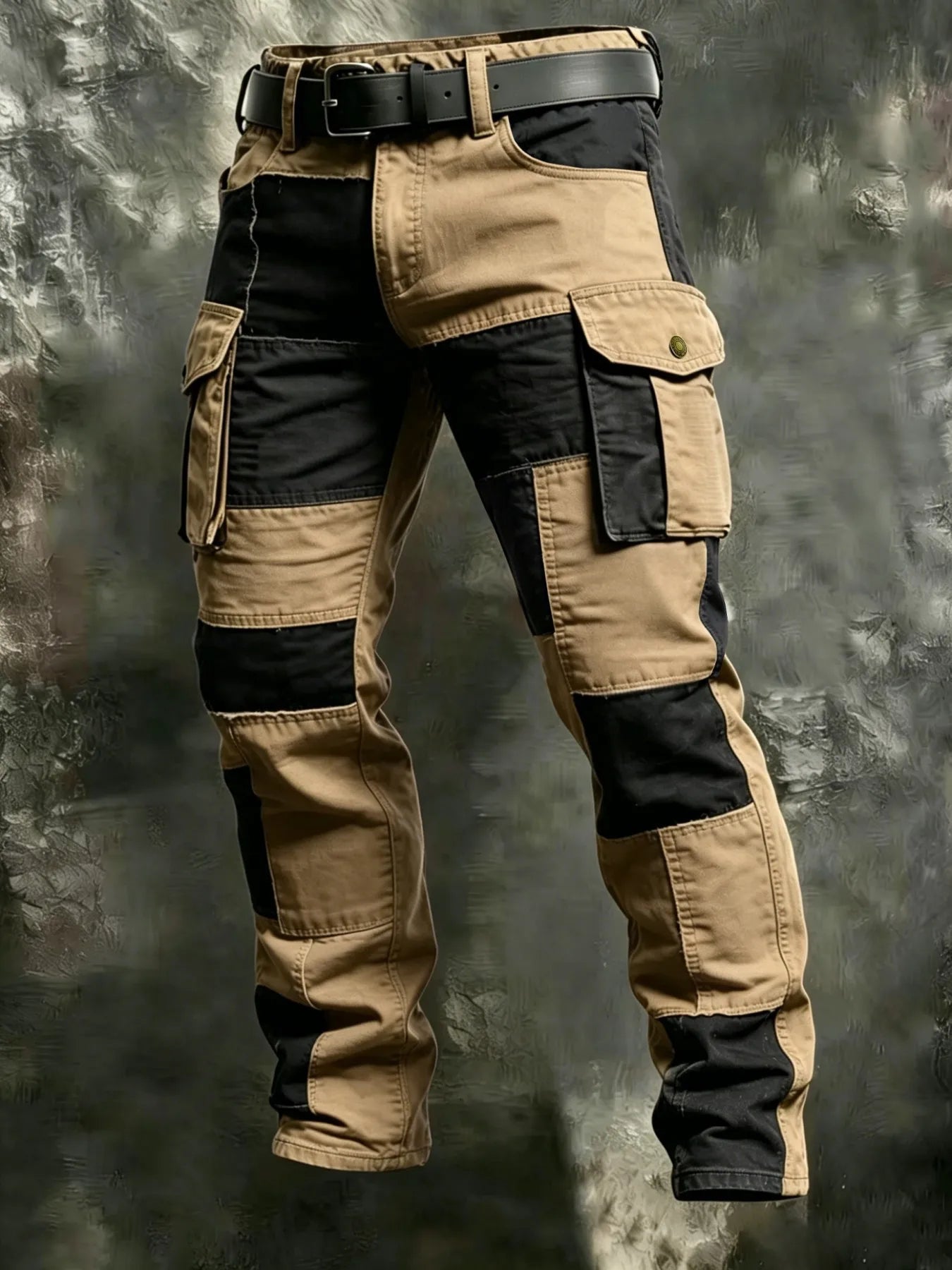 Male New Men Cotton Autumn Winter Patchwork Cargo Pants Multi Pocket Straight Tactical Work Outdoor Daily Wear Trousers 4 Colors