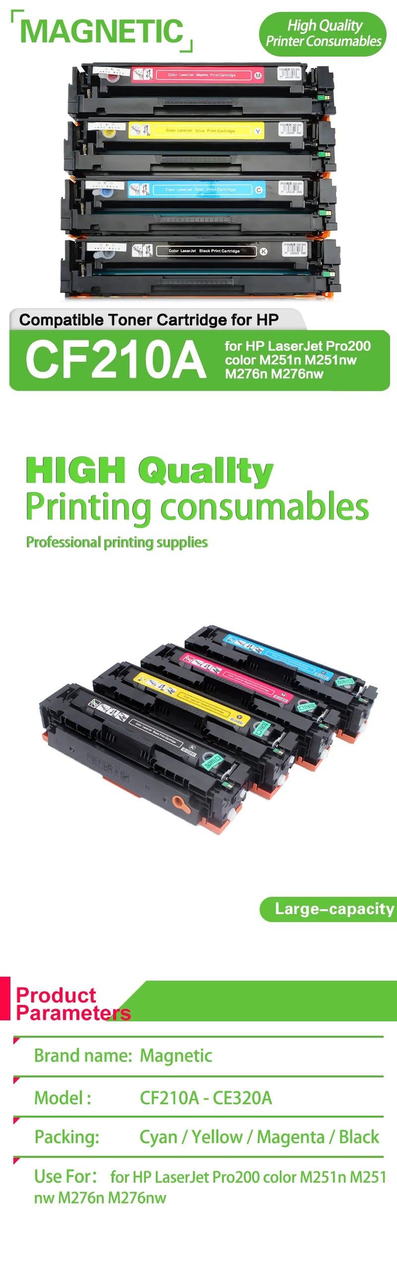 Kompatibel tonerkassett CF210A CF211A CF212A CF213A 131A för HP LaserJet Pro 200 Color M251n M251nw M276n M276nw