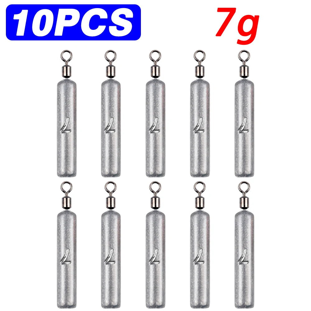 Fishing Weight 10PCS 3.5g 5g 7g 10g 14g 20g Tube Bullet Quick Rod Jig Head Casting Metal Tackle Kit Pesca Tool Plumb Pendant