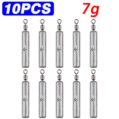 Fishing Weight 10PCS 3.5g 5g 7g 10g 14g 20g Tube Bullet Quick Rod Jig Head Casting Metal Tackle Kit Pesca Tool Plumb Pendant