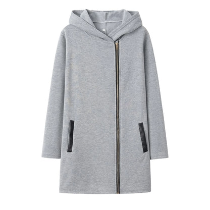 Fashion Trend Loose Side Zipper Plus Fleece Jacket Hooded Sweater Woman