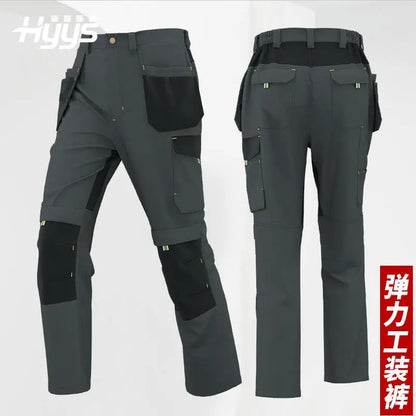 Spring And Autumn Elastic Work Pants Repair Workshop Wear Resistant Reinforced Multi Pocket Welding Pants