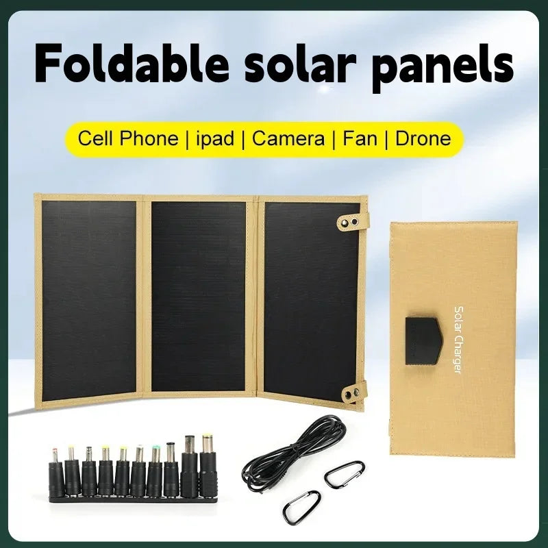 Vikbar Solpanel 60W – Monokristallin IP65 USB-C PD3.0 QC3.0 DC Camping Utomhus 850g Svart Khaki Grå