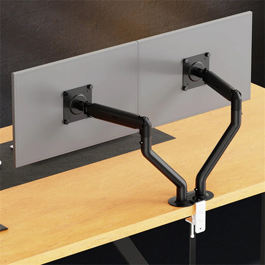 17-32 Inch Dual Monitor Stand With Dual Pneumatic Arms, 360° Rotation, 90° Tilt, Height Adjustable, 75x75 100x100 for Computer