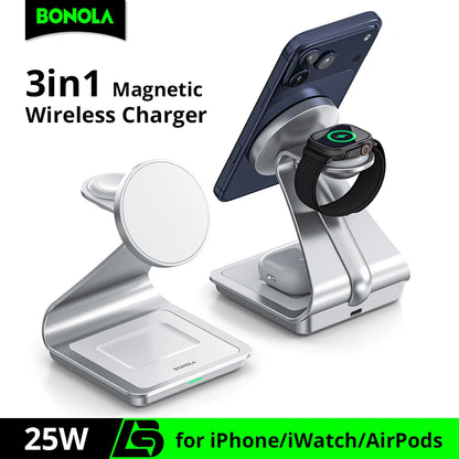 BONOLA 3-i-1 trådlös laddstation för iPhone, Apple Watch och AirPods
