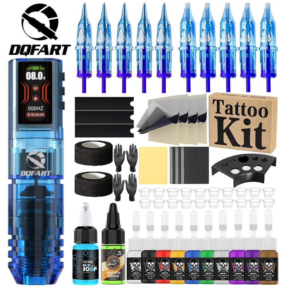 DQFART 1600mAh P2 LED Digital Display Electric Wireless Tattoo Machine Set 12V 6Colors Accessories Body Art Creative Designs