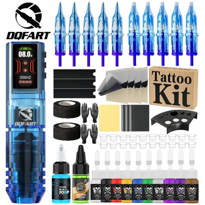 DQFART 1600mAh P2 LED Digital Display Electric Wireless Tattoo Machine Set 12V 6Colors Accessories Body Art Creative Designs