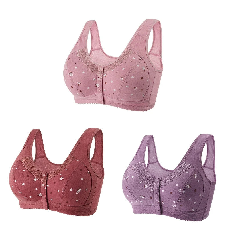FallSweet 3Pcs/Set Front Closure Bra for Women Plus Size Bras Seamless Wireless Bralette Lace Brassiere Sexy Ladies Lingerie