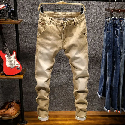 Slitna Slim Jeans för Herr – Elastiska Straight-fit Denim i Koreansk Stil