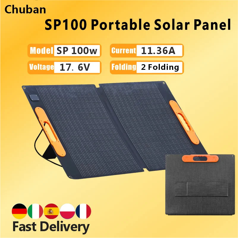 CHUBAN Hopfällbar Solpanel 100W – IP68, 24% Verkningsgrad, Flexibel, MC4/5-i-1, Camping & RV