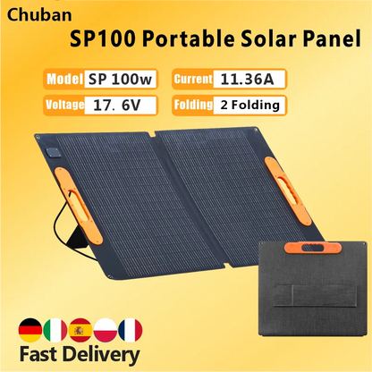CHUBAN Hopfällbar Solpanel 100W – IP68, 24% Verkningsgrad, Flexibel, MC4/5-i-1, Camping & RV