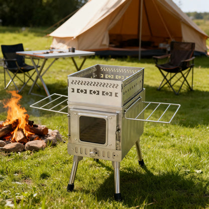Portabel Vikbar Bastukamin i Rostfritt Stål – Alla Årstider Tältkamin Camping Vädertålig