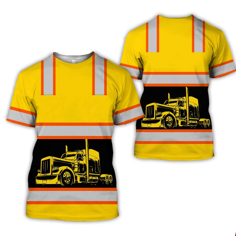 Work Clothing Summer Breathable Men's T-shirt 3D Printing Style Trucker Safety Transportation Work Uniform Oversized Loose Tops