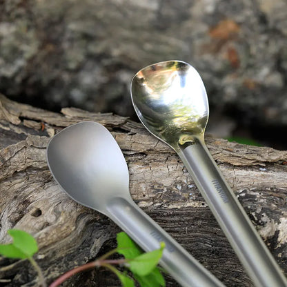 Tiartisan Titaniumsked & Spork – Ultralättviktig 15g, Långt Handtag, Frostad/Polerad, Camping