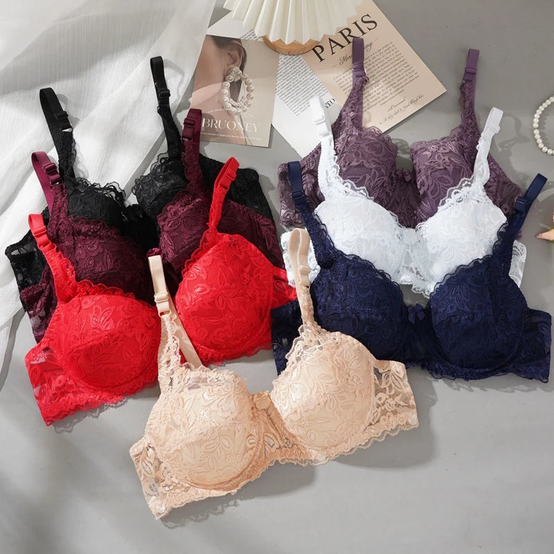 Women New Sexy Floral Lace Bras Comfort Breathable Underwear Brassiere Summer Thin Push Up Bras Solid Color Lace Bra