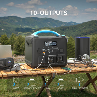 Necespow Outdoor Portable Power Station 2000W Solar Generator Pure Sine Wave for Camping RV Road Trip Outdoor Adventure Emergency Power Supply