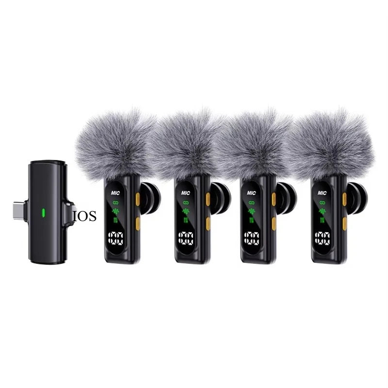 Wireless Lavalier Microphone Mini Mic For iPhone Android Portable Audio Video Recording Live Broadcast Gaming With 4 Receive Mic