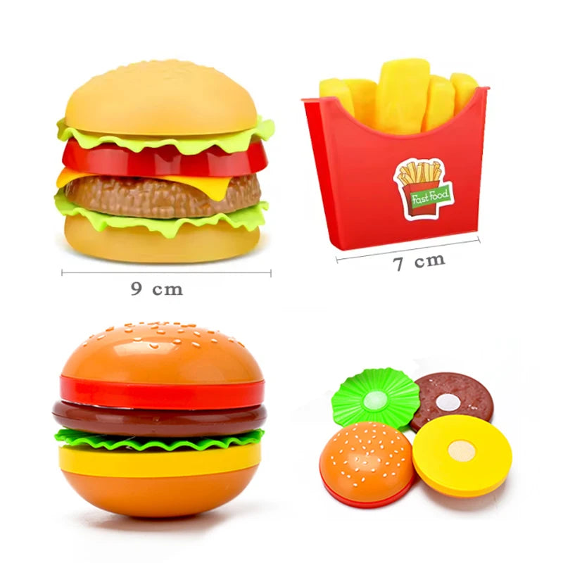 Låtsasmat för barn – hamburger, varmkorv och pommes för rollekar