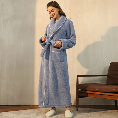 Female Autumn and Winter Warm Long Flannel Thick Couple Bath Bathrobes Men Women Pajamas Shower Robe Bath Towels For Adults