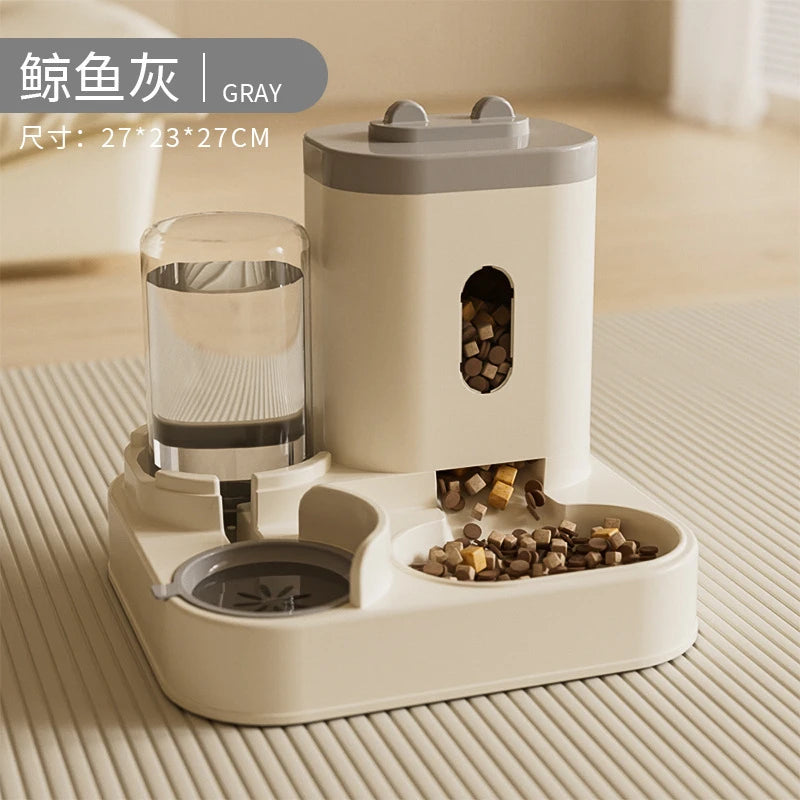 2-in-1 Large Capacity Cat Automatic Feeder, Water Dry Wet Separation Design No Battery Required - For Cats Small Dogs