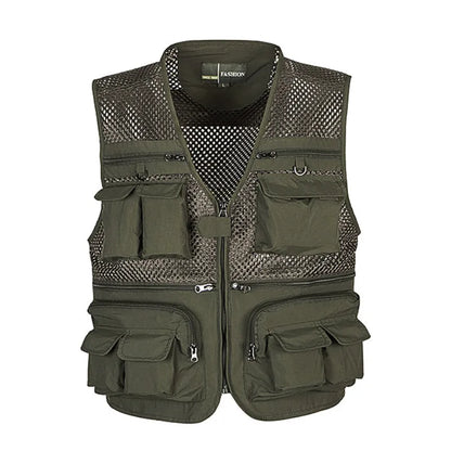 Plus Size Men's Vest Mesh Waistcoat Summer Tool Multi Pocket Work Wear Big Large Cargo Sleeveless Jacket Male Fishing Quick Dry