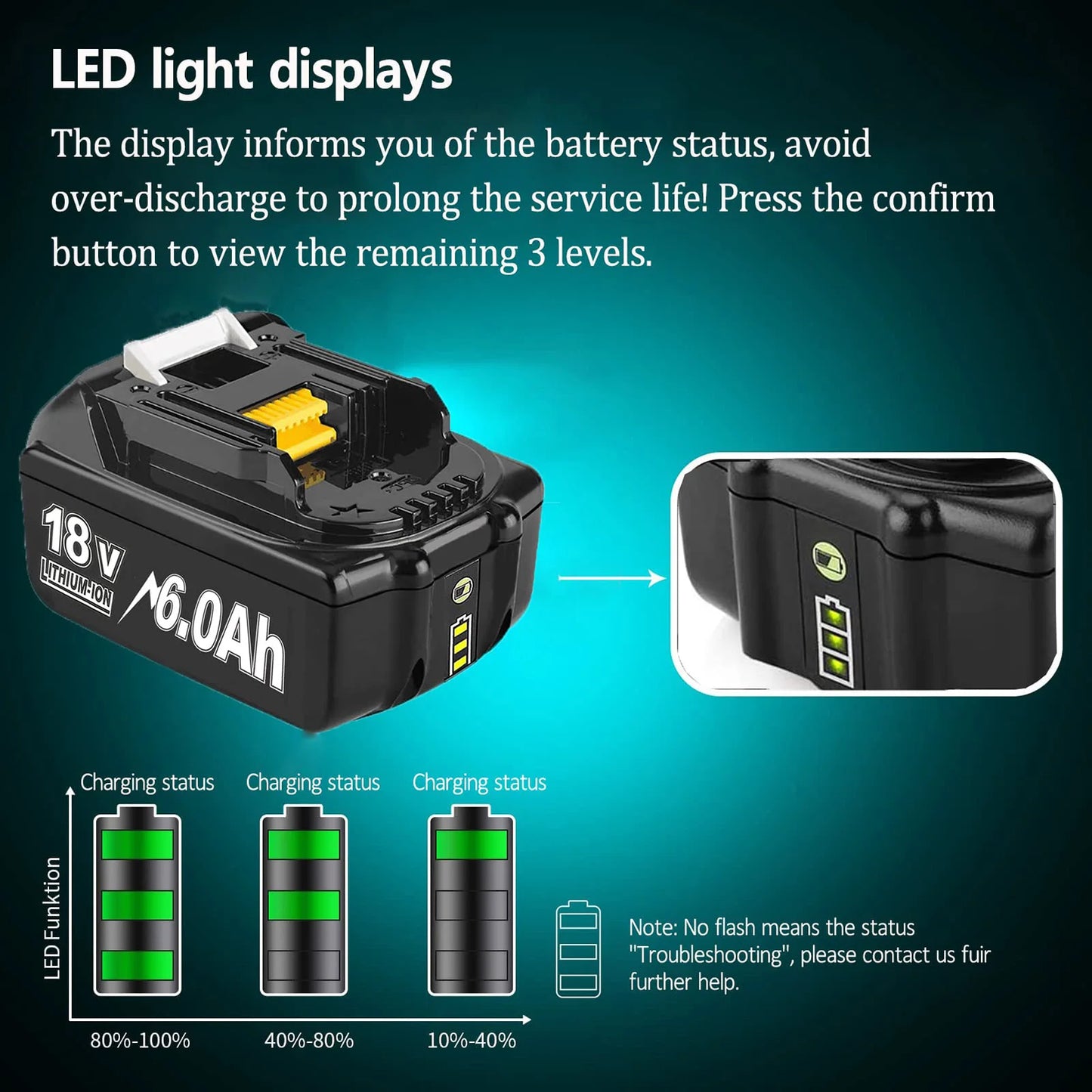 For Makita BL1830 Battery Rechargeable 6000mAh/9000mAh BL1840 BL1850 BL1860 18V Replacement With Single 4A/Dual 6A Charger