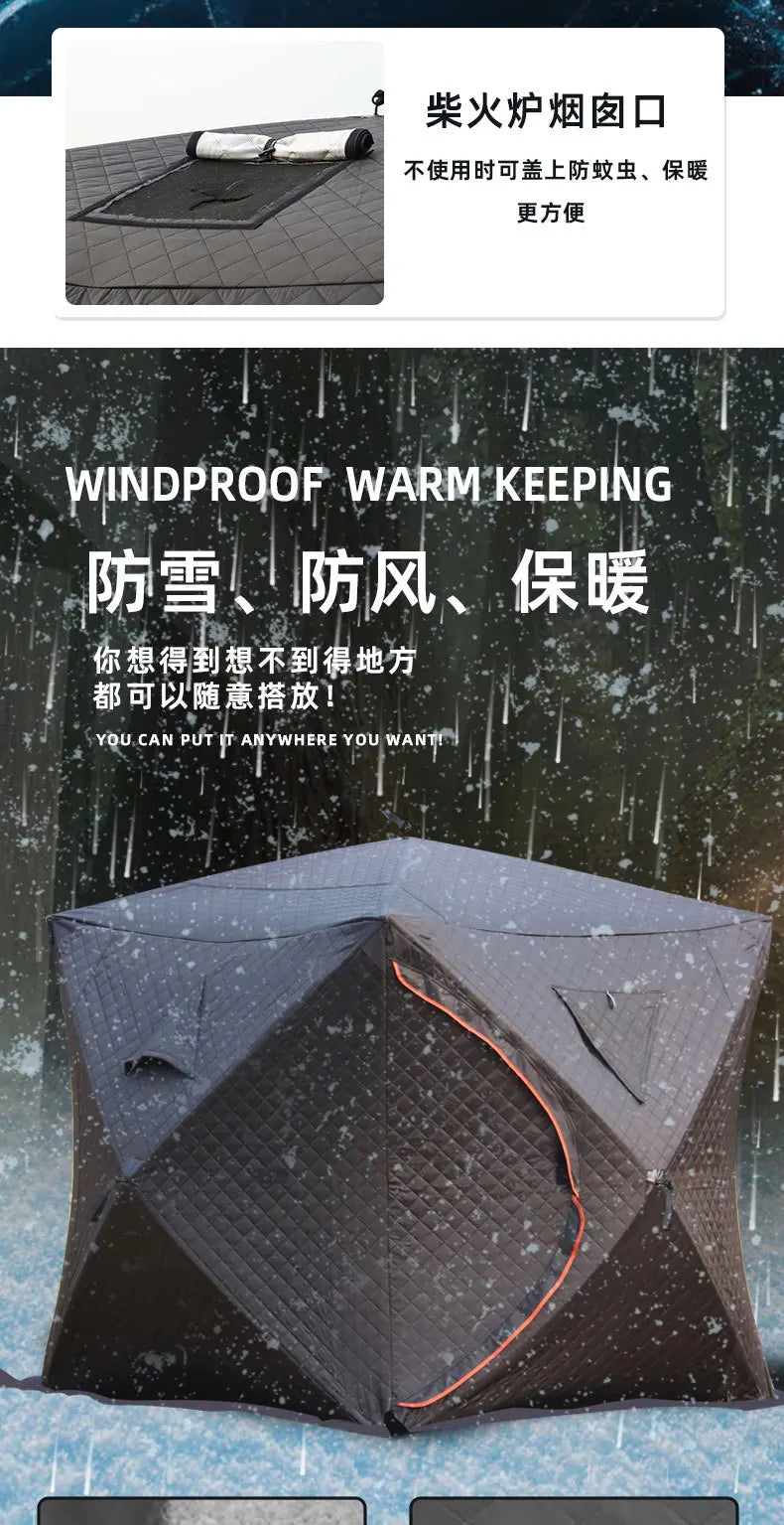 Steam sauna tent winter fishing  outdoor warm snow fishing house winter chimney mouth ice fishing tent