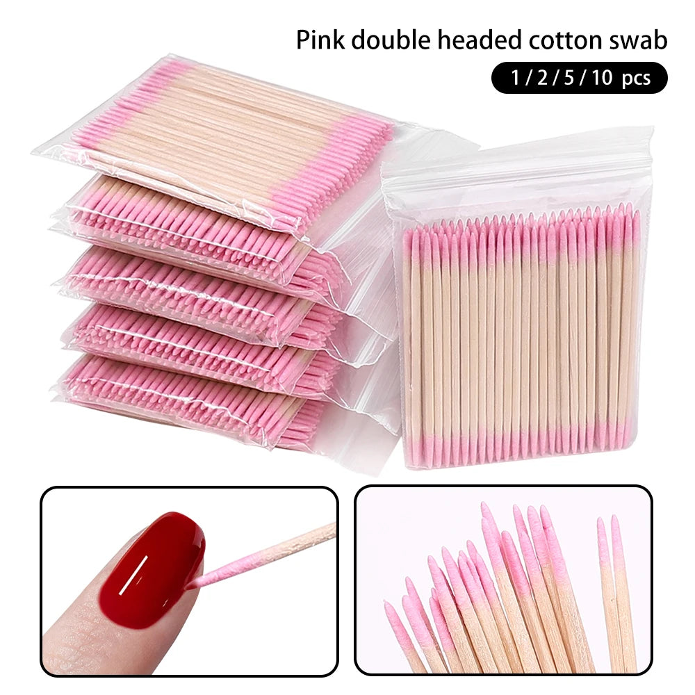 1/2/5/10PCS Nails Disposable Wood Cotton Swab Double Head Clean Sticks Manicure Cuticle Pusher Nail Polish Remover Art Tool