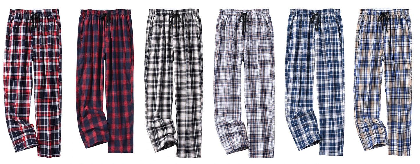 Men's 3Pcs Pajama Sleeping Pants Cotton Plaid Pjs, Long Plaid Print Sleepwear Pajama Pants with Elastic Waist Homewear