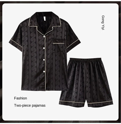 Fashion Summer Autumn 3 Piece Silk Men Pajamas Set Short Sleeve Shorts Oversize Homewear Lapel Collar Loungewear Pijamas for Man