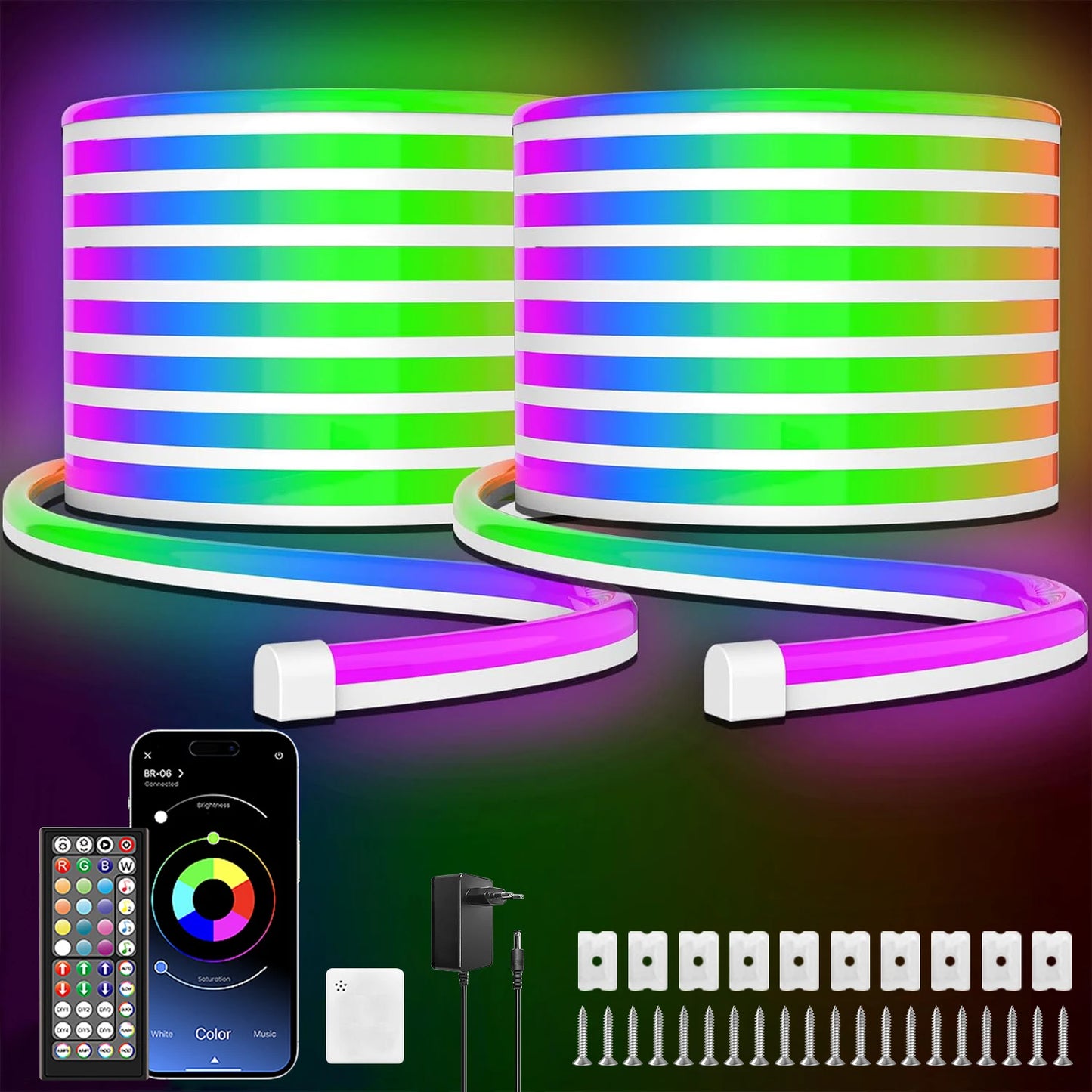 Flexibel LED Neon-slinga – RGB, IP65, App & Fjärr, Musiksynk, 24V, EU-kontakt, 5–30M