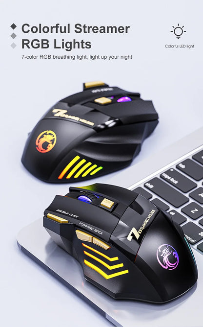 IMICE GW-X7 Wireless Gaming Mouse, 3200DPI Dual-Mode, 7 Programmable Keys, RGB Backlit Rechargeable