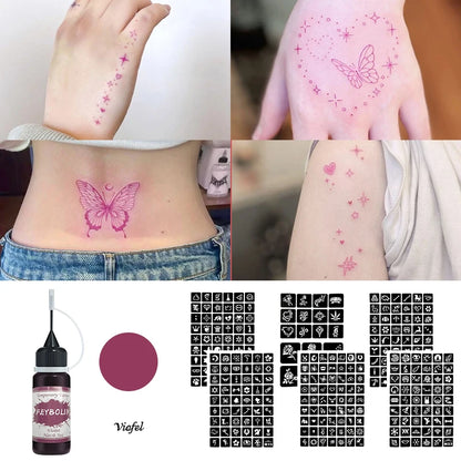 DIY Temporary Tattoo Kit with Stencils-7 Vibrant Colors with 6 Stencil Sheets Ttotal 288 Patterns,Body Art Paints for Halloween