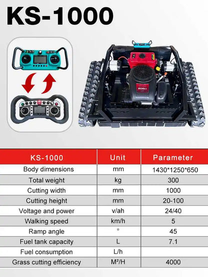 CE Certified Multi-use Trimmer 1000mm Cutting Width Tracked Lawn Mower Remote Control High Efficiency Customization Landscape