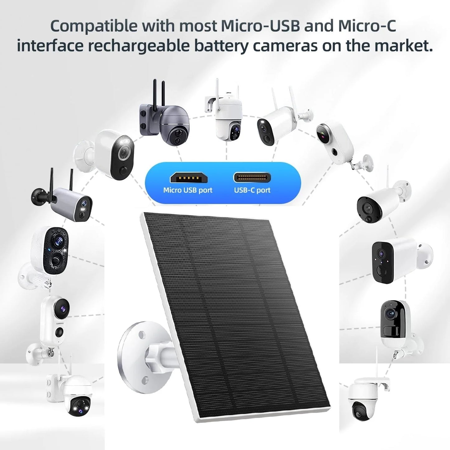 10W 5V Solar Battery Charger For Security Camera Portable Solar Power Panel With Micro USB Type-C Output Solar Panel Charger Kit