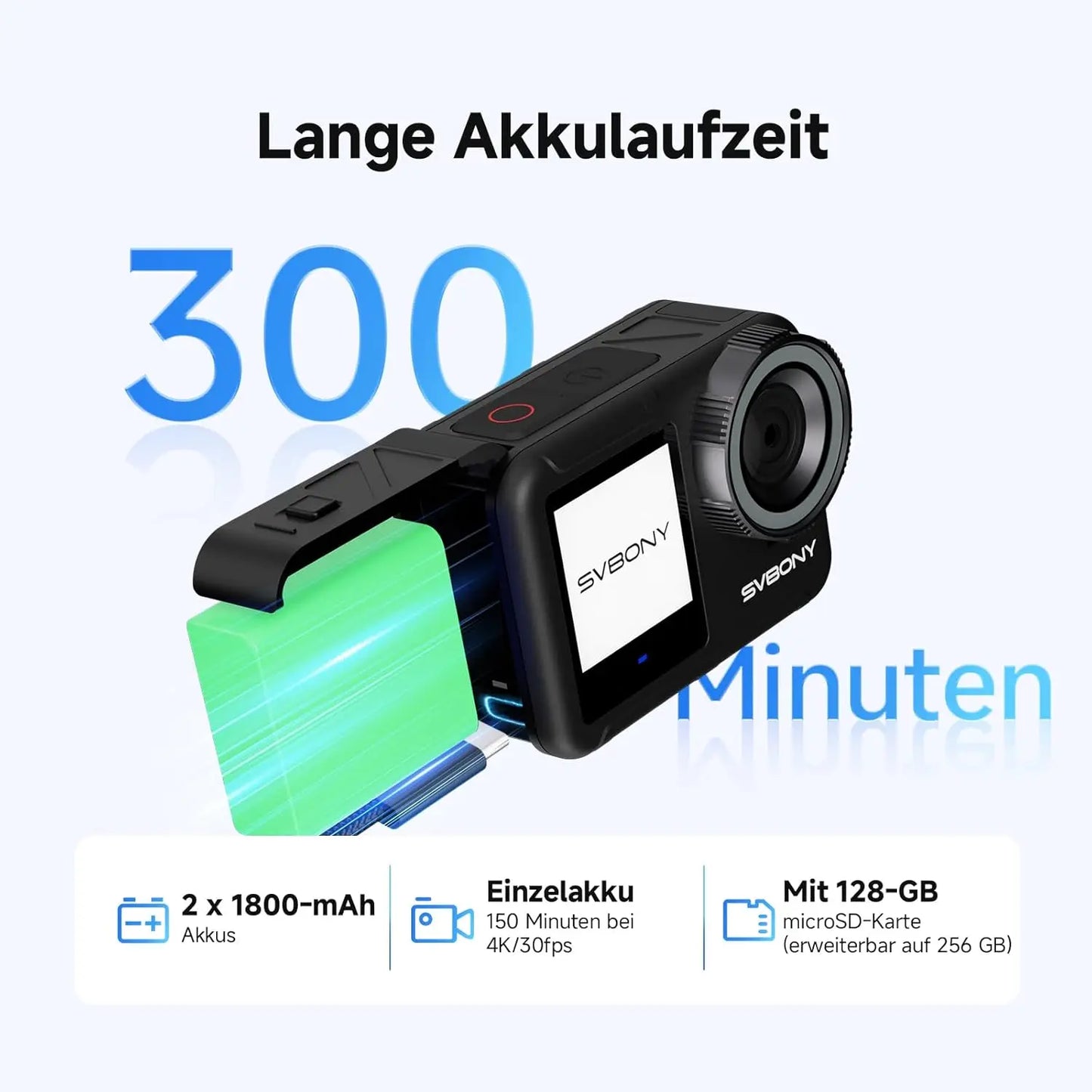 SVBONY SVGo3 4K 60FPS underwater camera, action camera with 128 GB storage, magnetic quick-release, 1/2.7-inch sensor, waterproof up to 12m (without housing), EIS 2.0, 2 batteries (1800mAh) and accessories