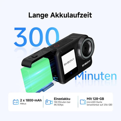 SVBONY SVGo3 4K 60FPS underwater camera, action camera with 128 GB storage, magnetic quick-release, 1/2.7-inch sensor, waterproof up to 12m (without housing), EIS 2.0, 2 batteries (1800mAh) and accessories
